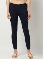 Cotton Lycra Navy Blue Casual Wear Plain Leggings